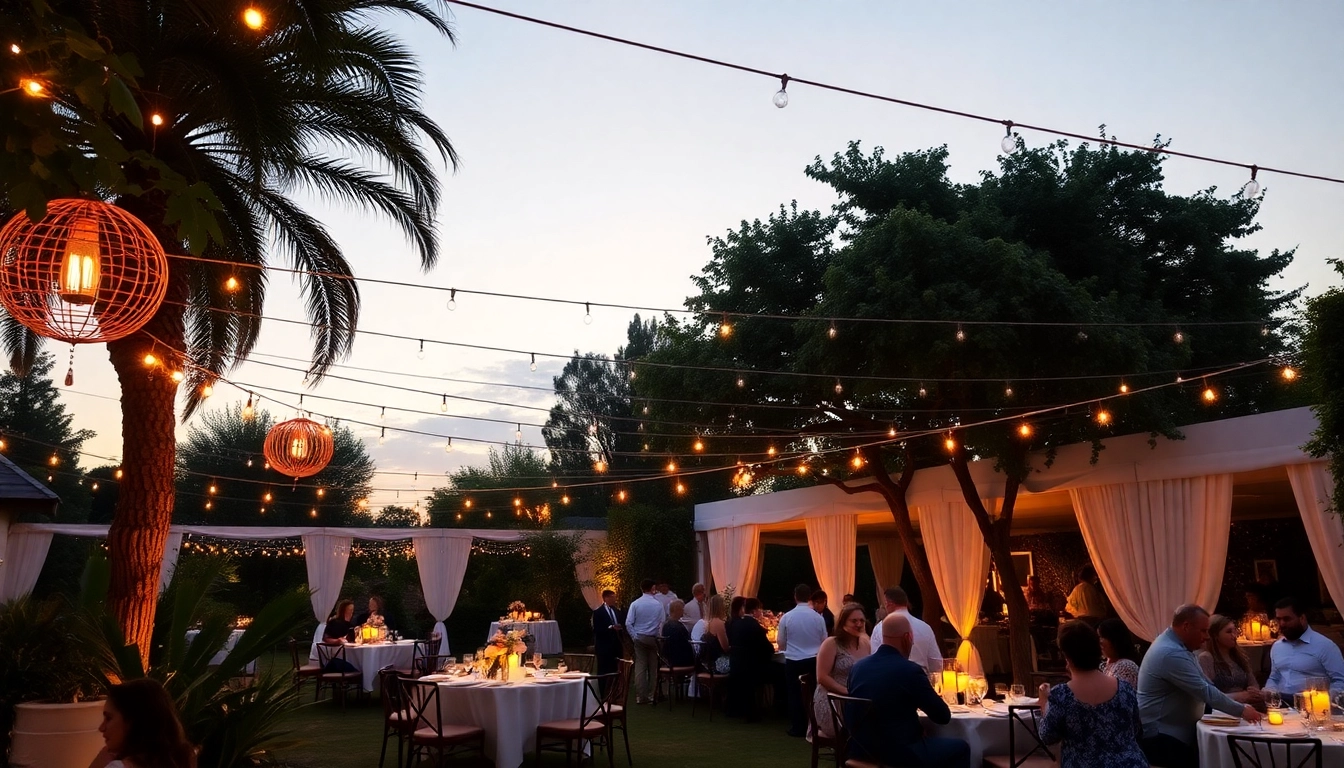 Set up a unique event outdoors with stylish decor and soft lighting to enhance guest experience.