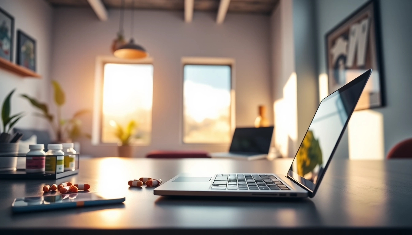 Enhance cognitive function with Nootropics supplements displayed on a stylish desk.