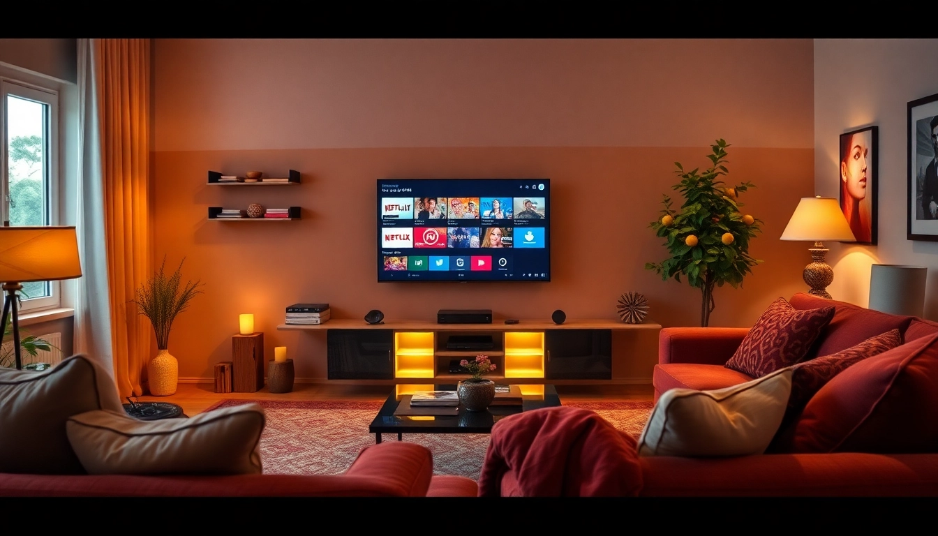 Experience a free iptv trial with varied channels showcased on a high-definition TV in a cozy living room.