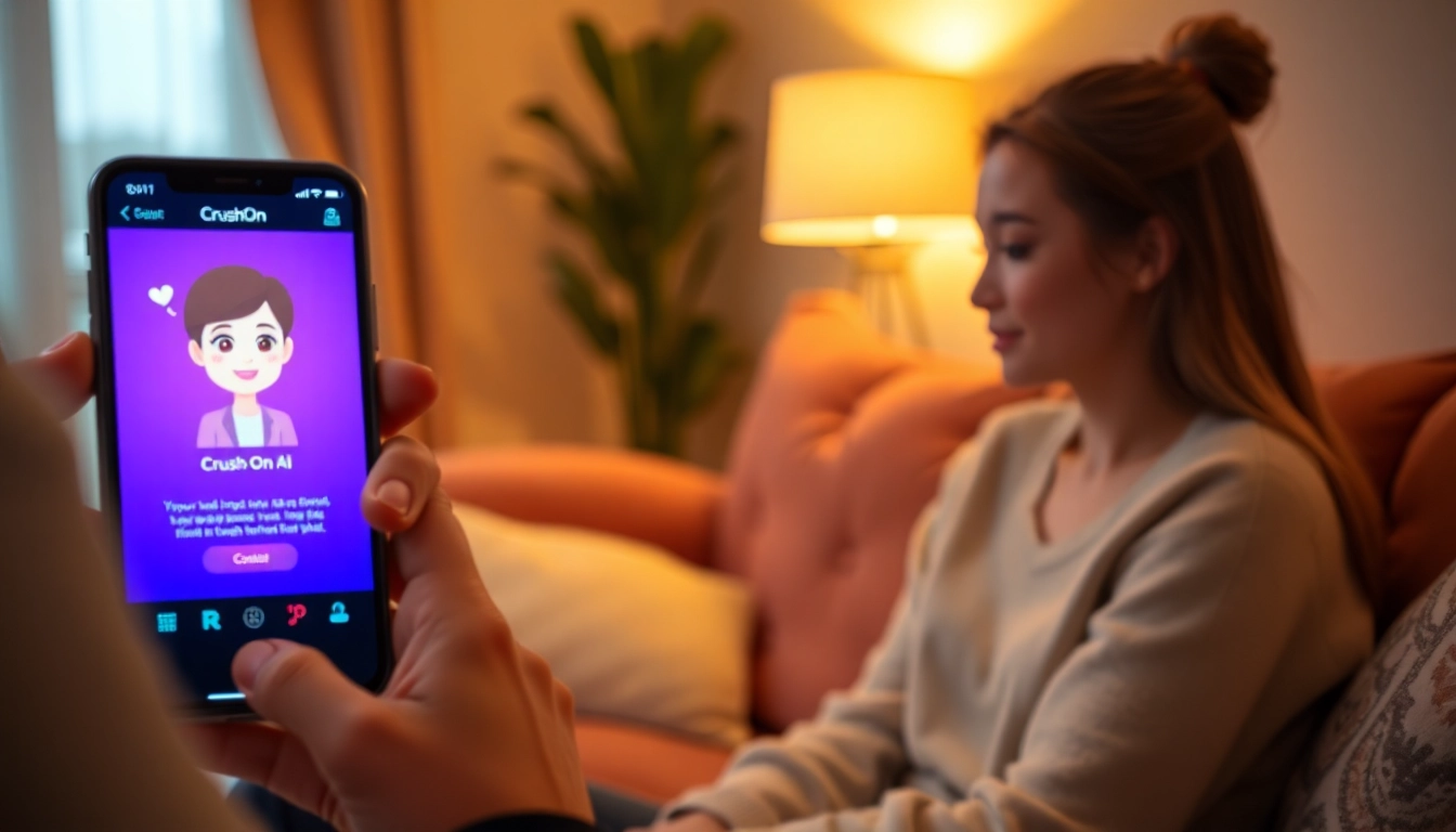 Interact with the Crush.on AI virtual girlfriend in a cozy setting featuring advanced chatbot technology.
