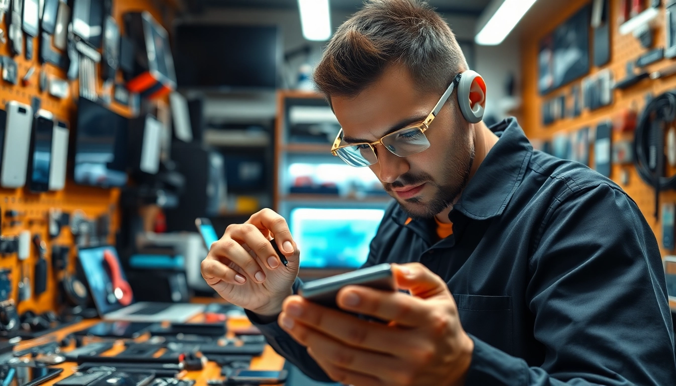 Riparazione cellulari Torino: Tecnico esperto al lavoro in un negozio professionale