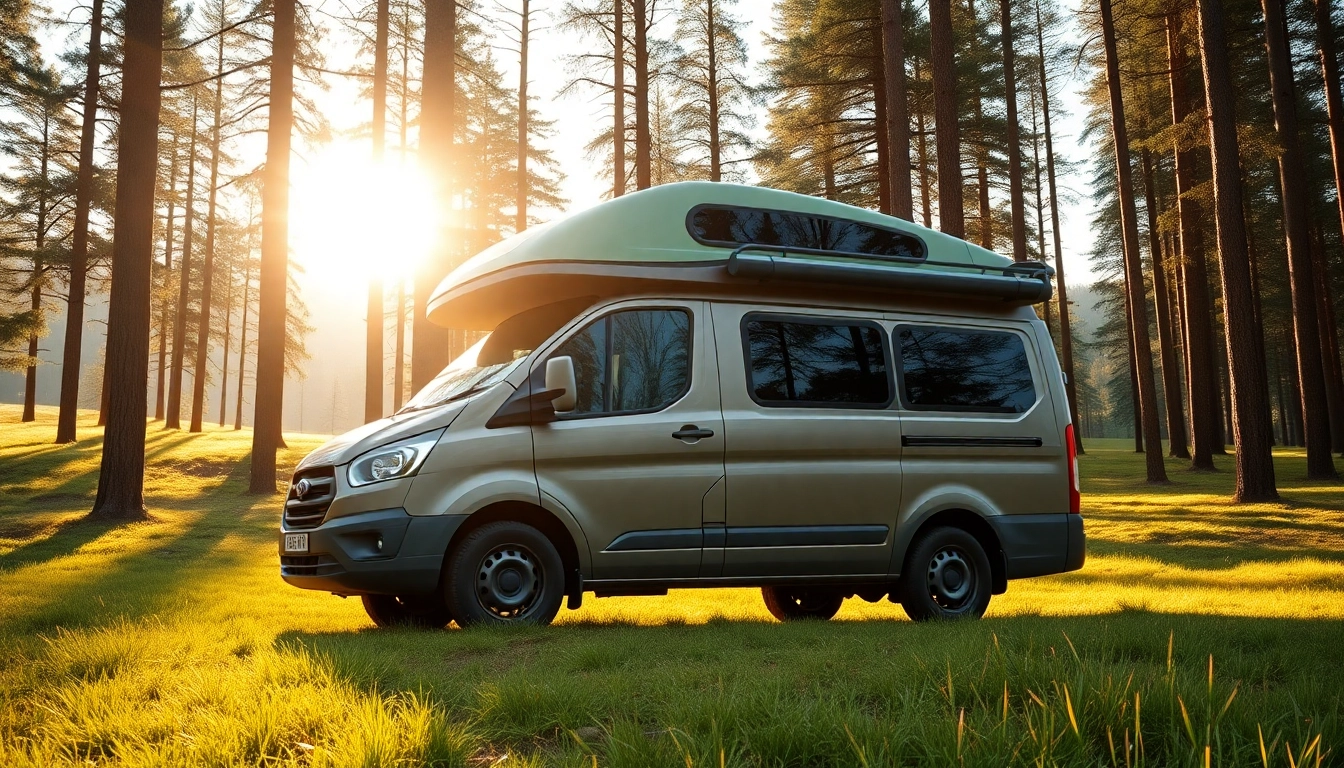 Explore the interior of a perfect campervan parked in a serene forest.