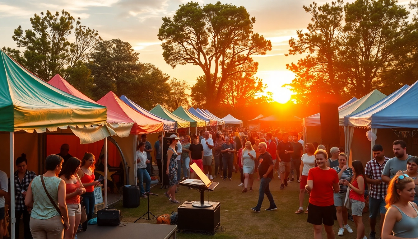 Celebrating wildfire events at a vibrant outdoor festival with music and community activities.