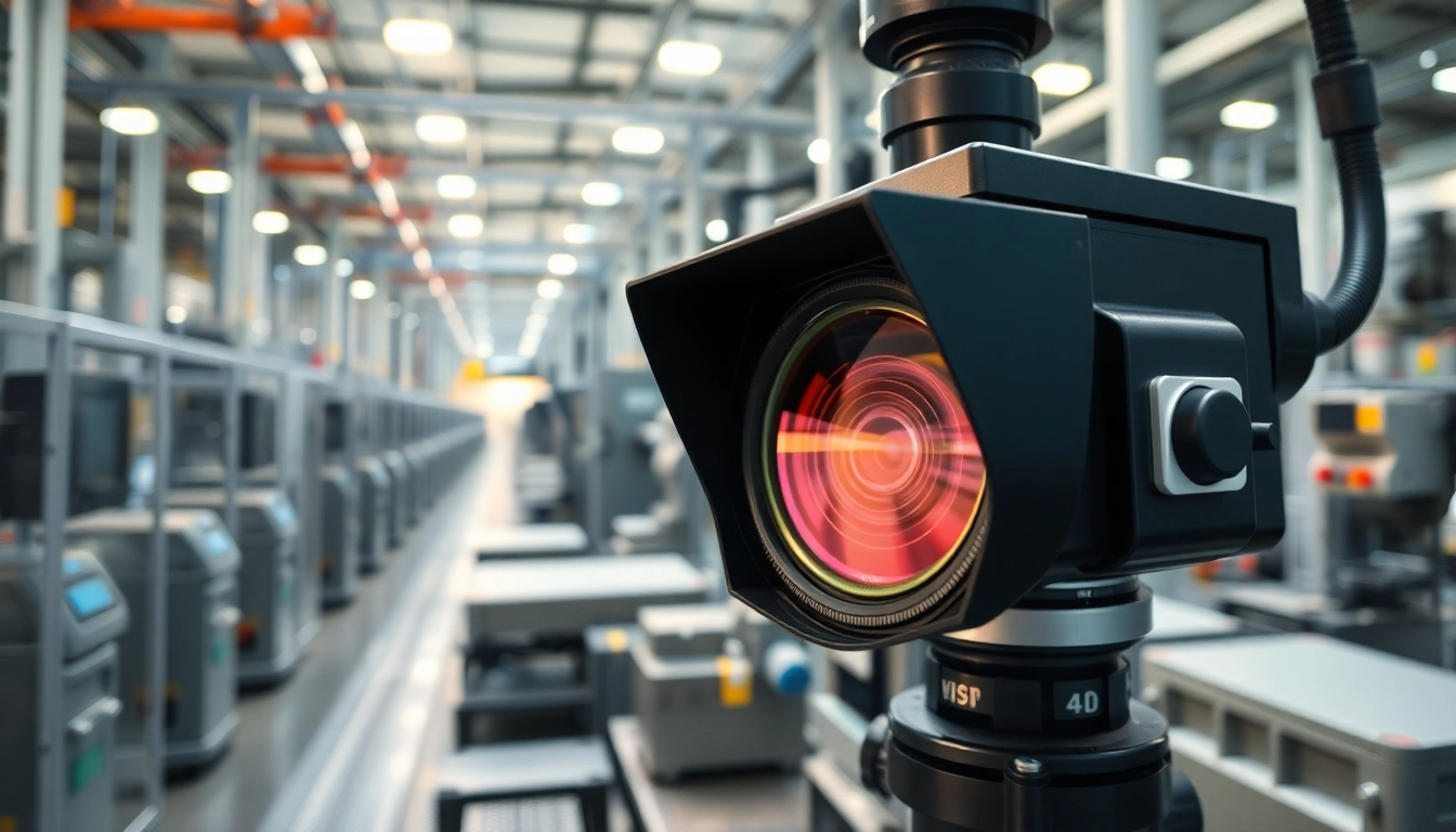 Machine vision system performing automated quality inspection in a modern industrial setup.