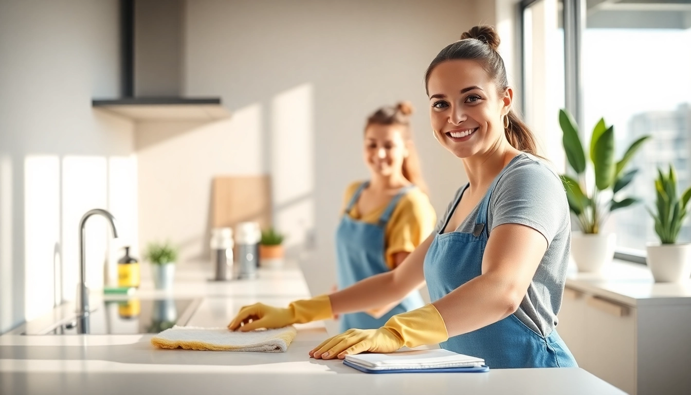 Execute bond cleaning brisbane services in a vibrant apartment setting, showcasing professional cleaners at work.