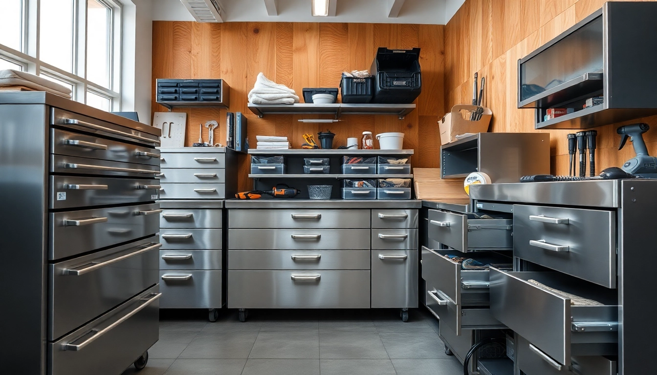 Showcase of a metal drawer system in a modern workspace, emphasizing functionality and design.
