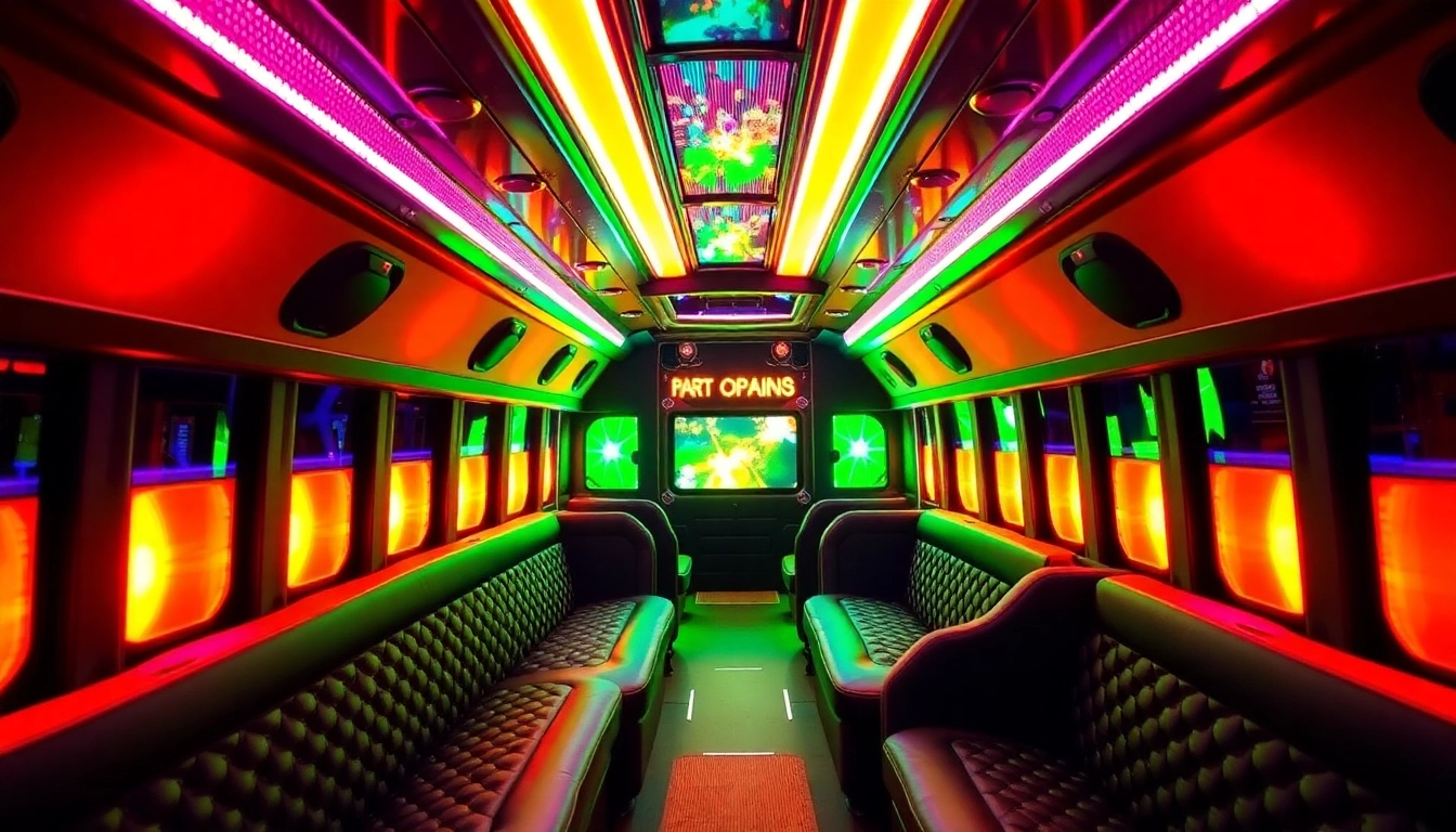 Enjoy a vibrant party atmosphere in an atlanta party bus with plush seating and colorful lighting.
