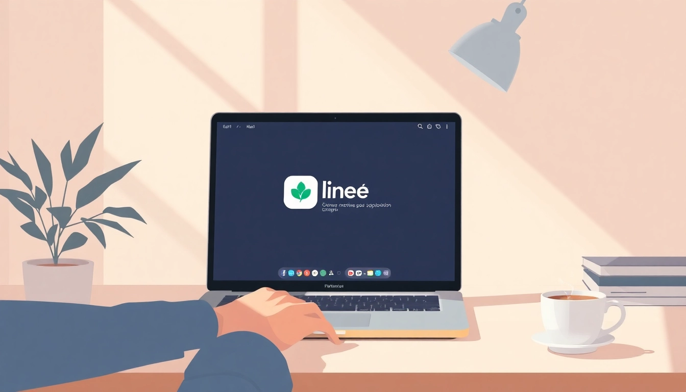 Download the line电脑版下载 application interface displayed on a sleek laptop.