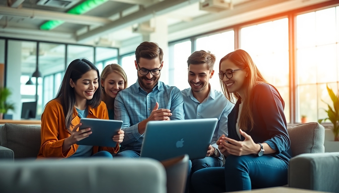 Engaging website design collaboration showcasing team members using modern technology.