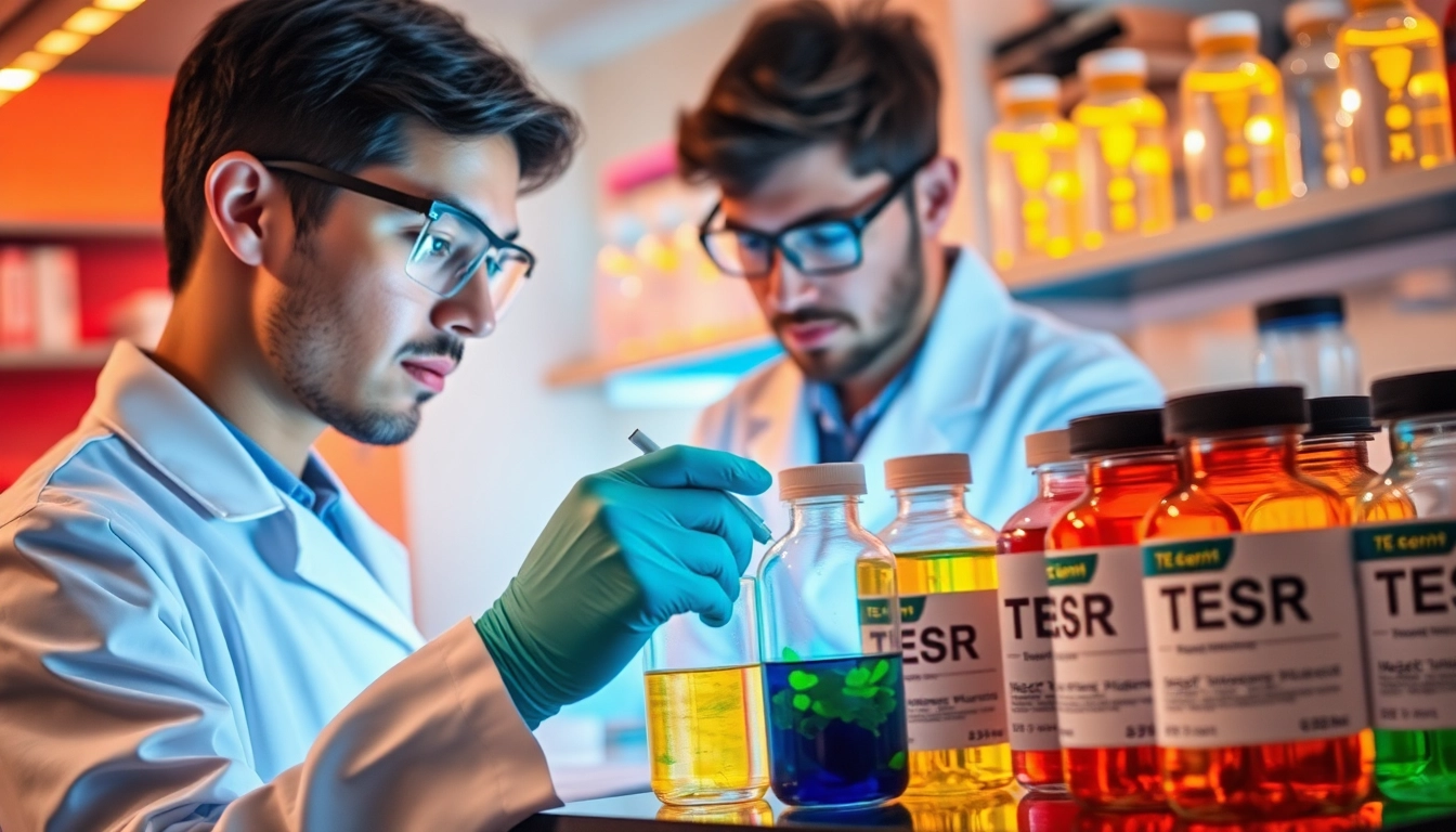 All check: Scientist examining hPSC cultures with TeSR™ media in a well-lit lab.