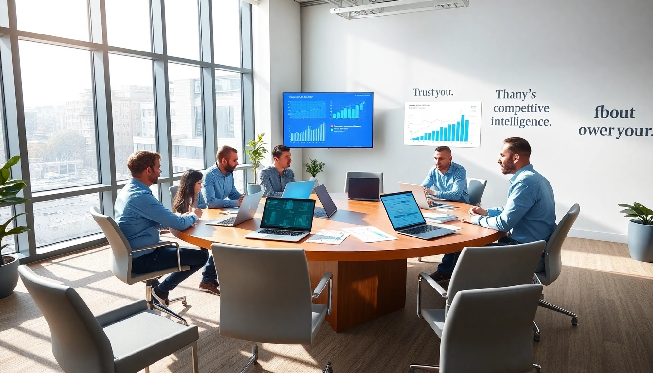 Visualizing competitive intelligence: A professional team collaborating in a vibrant office.