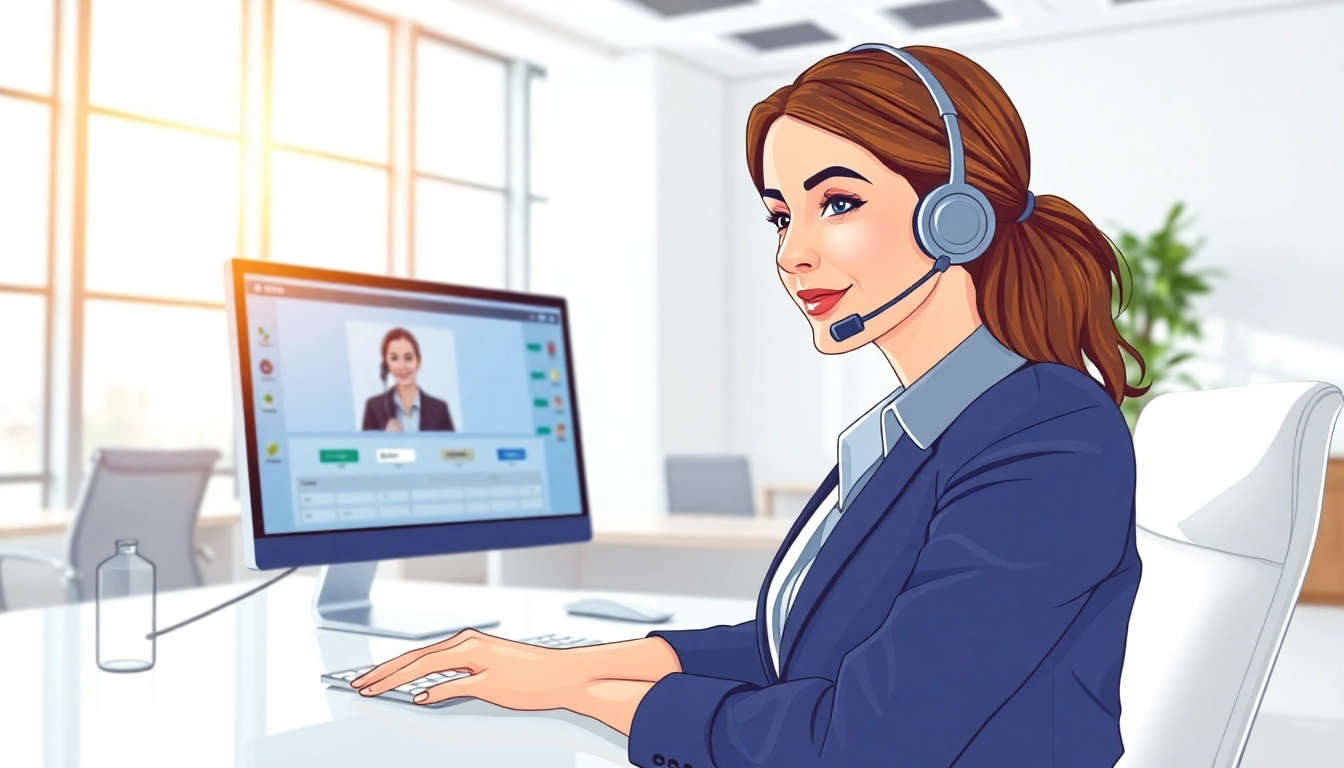 Engaging scene of a Virtual Answer Service being provided by a professional receptionist.