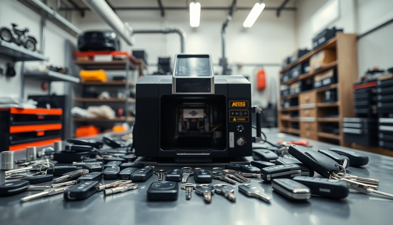 Creating Replacement Car Keys using advanced key-cutting technology in a modern workshop.