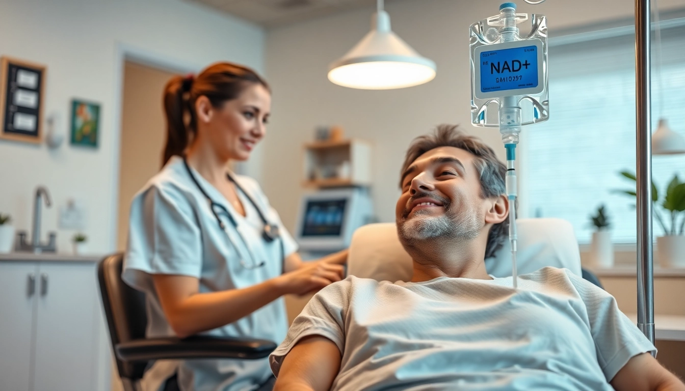 NAD+ IV therapy near me session in a professional healthcare setting with a nurse assisting a patient.