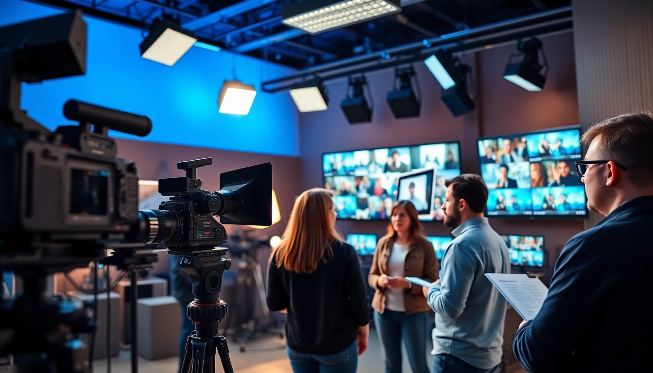 Showcasing video production in Edmonton with a professional setup and creative team collaborating.