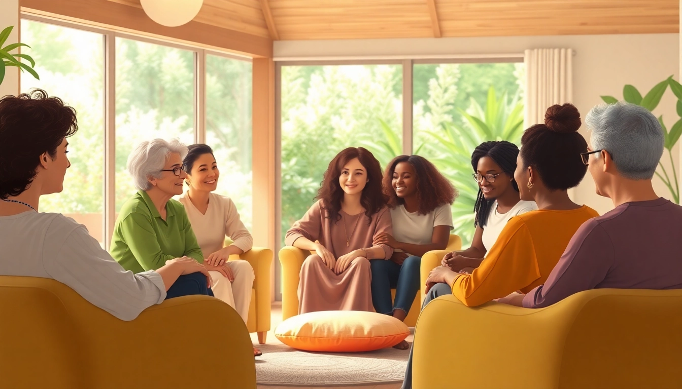 Individuals participating in a healing trauma support session in a serene environment.