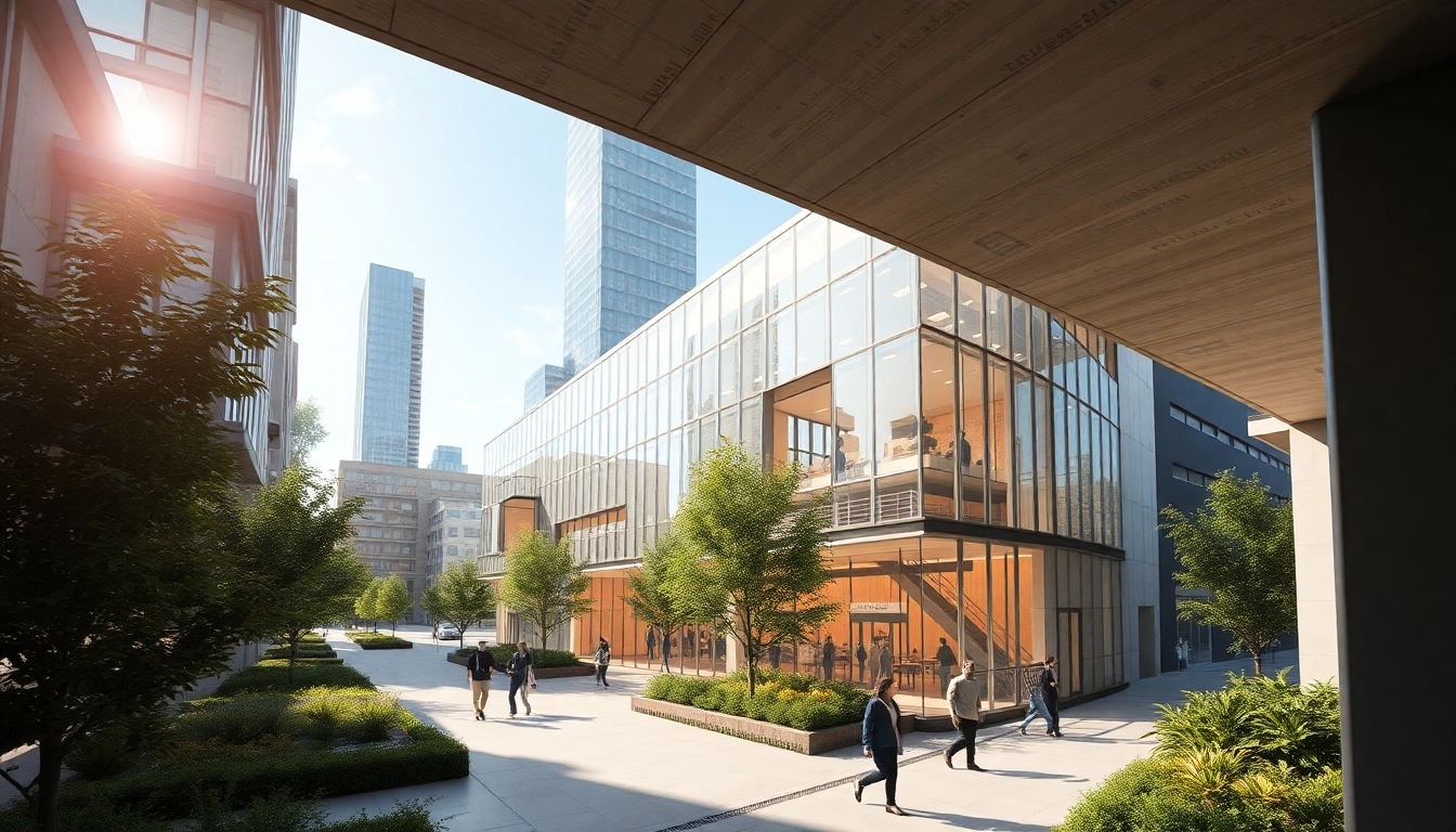 3D Visualisierung eines modernen architektonischen Designs mit detaillierten Strukturen.