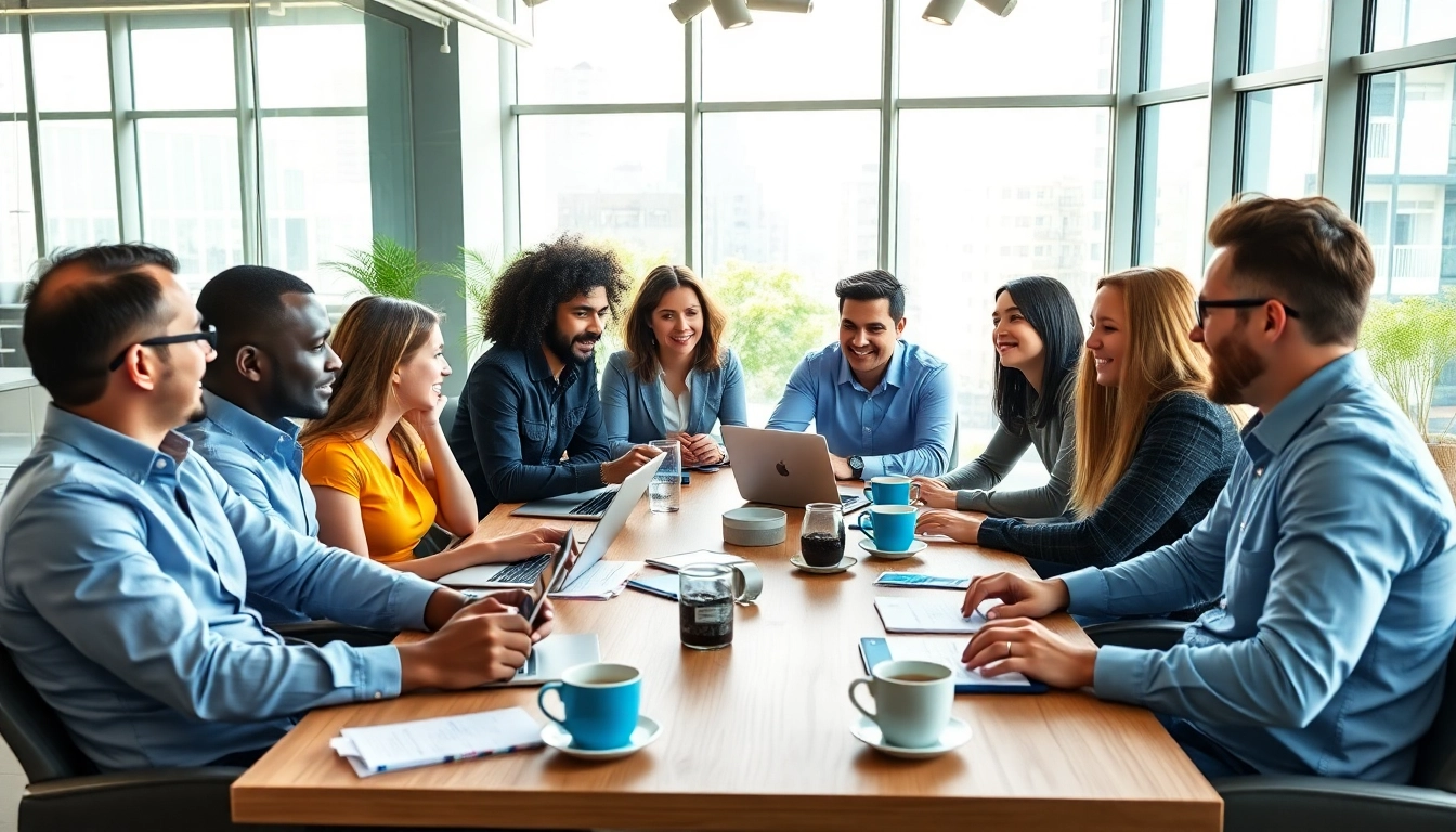 Engaging collaboration among social media marketing companies edmonton teams in a vibrant office.