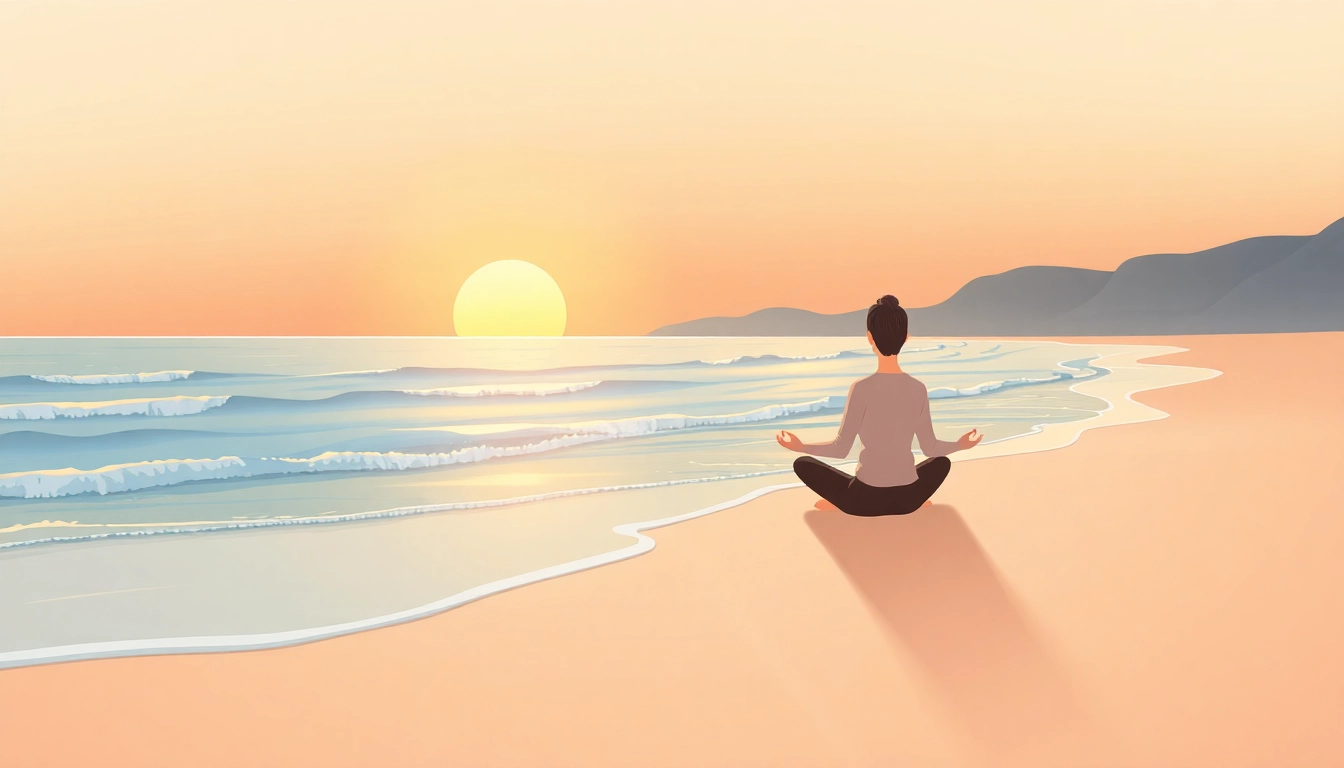 Individual meditating on a beach at sunrise, representing coping strategies for dealing with anxiety.