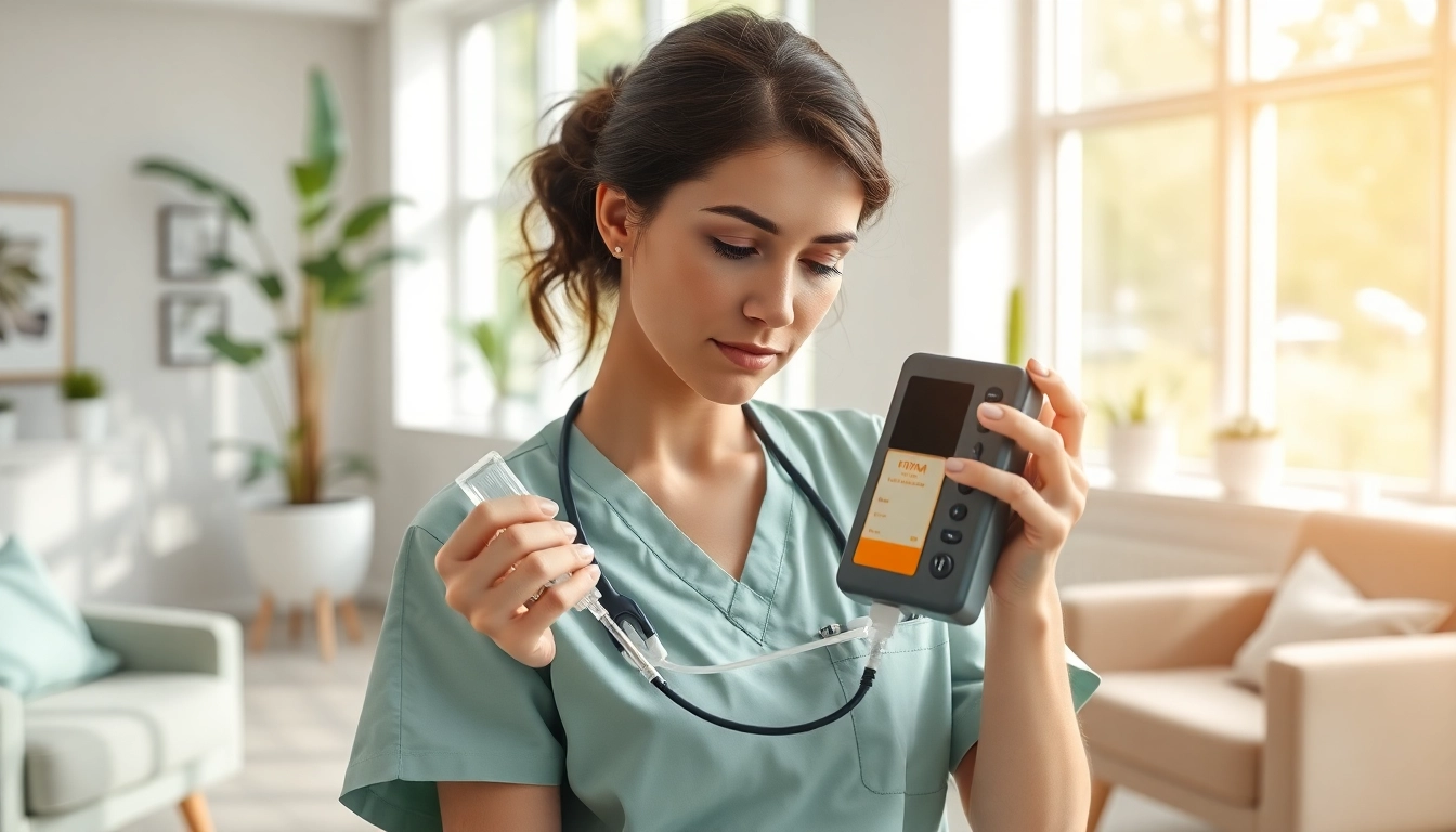 Administering vitamin infusion in a serene clinic environment.