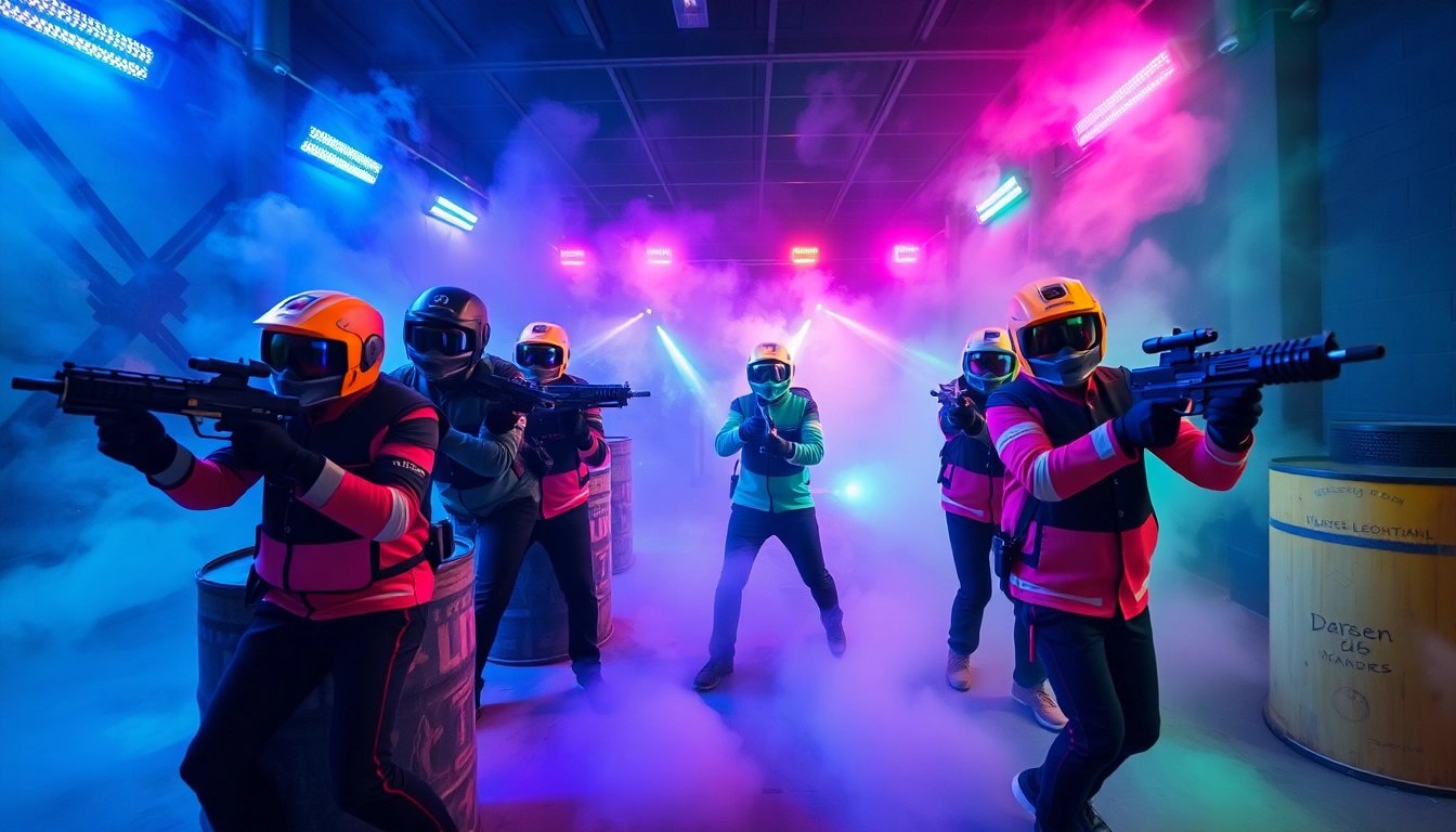 Engaged players enjoying a competitive laser tag experience in an energetic arena.