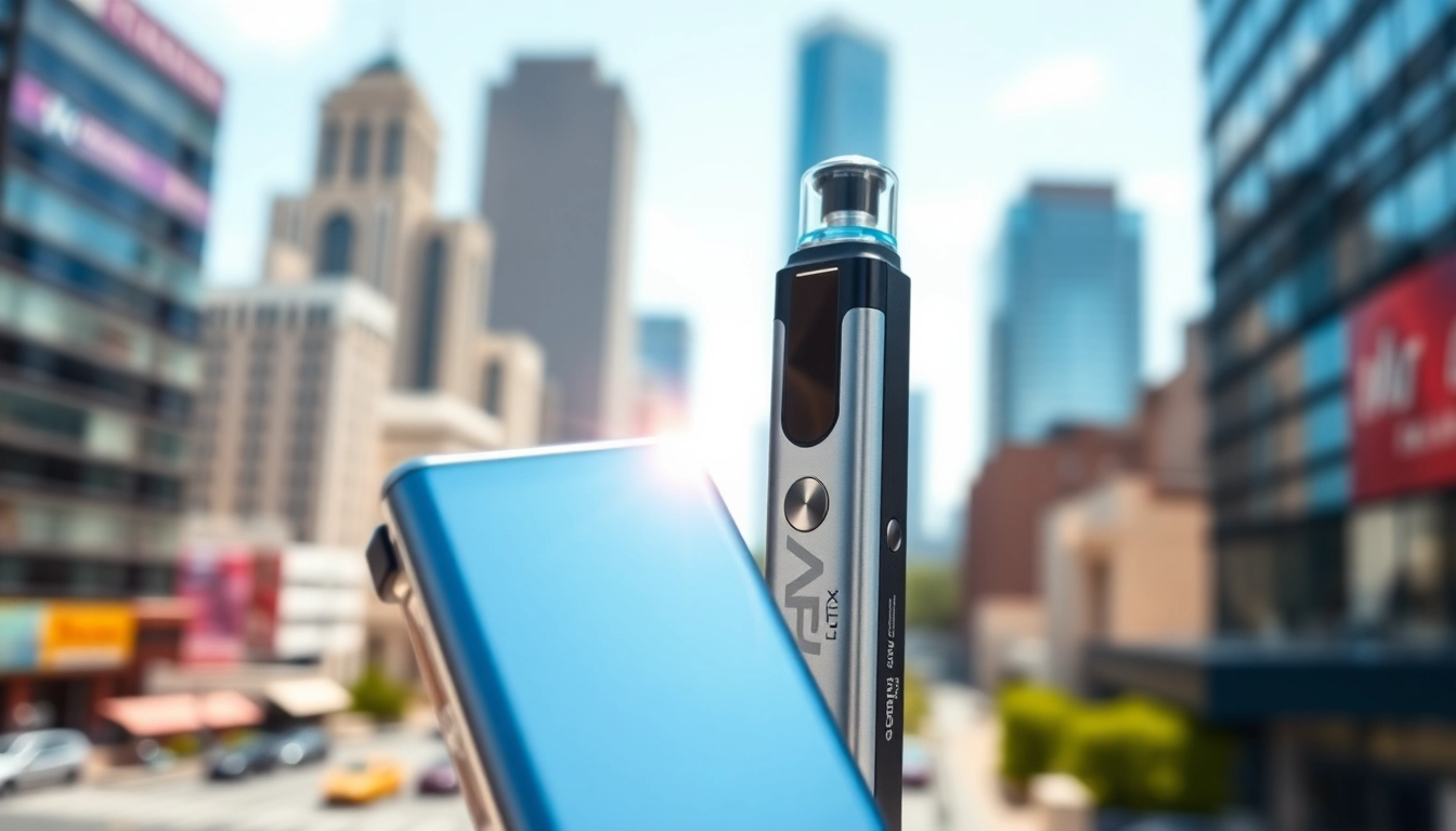 Showcasing a sleek RAZ LTX 25K disposable vape surrounded by urban vibrancy.