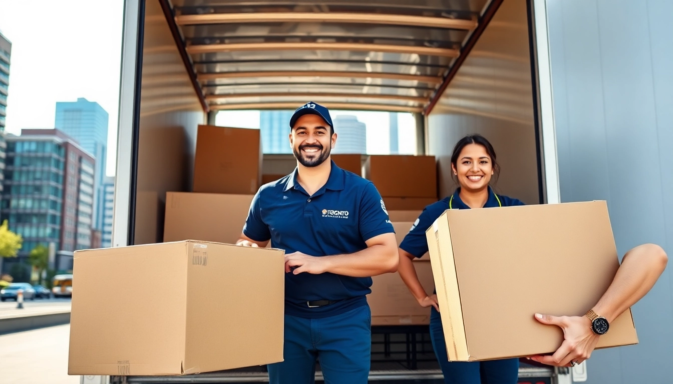 Toronto best moving company professionals loading boxes efficiently into a moving truck.