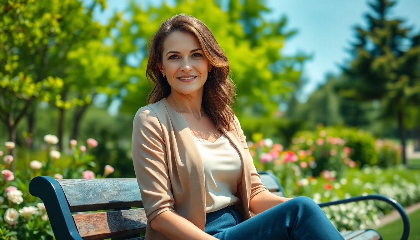 Showcasing Mastectomy Products that empower women in an outdoor park setting.
