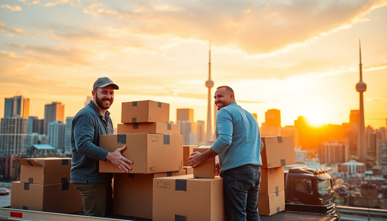 Efficient Toronto moving services showcased with professional movers loading a truck in the city.