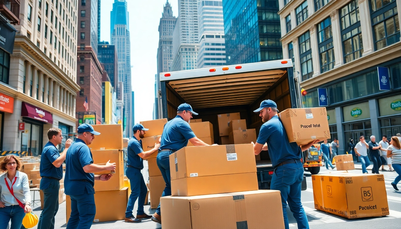 Best movers nyc loading boxes professionally into a truck on a busy NYC street.