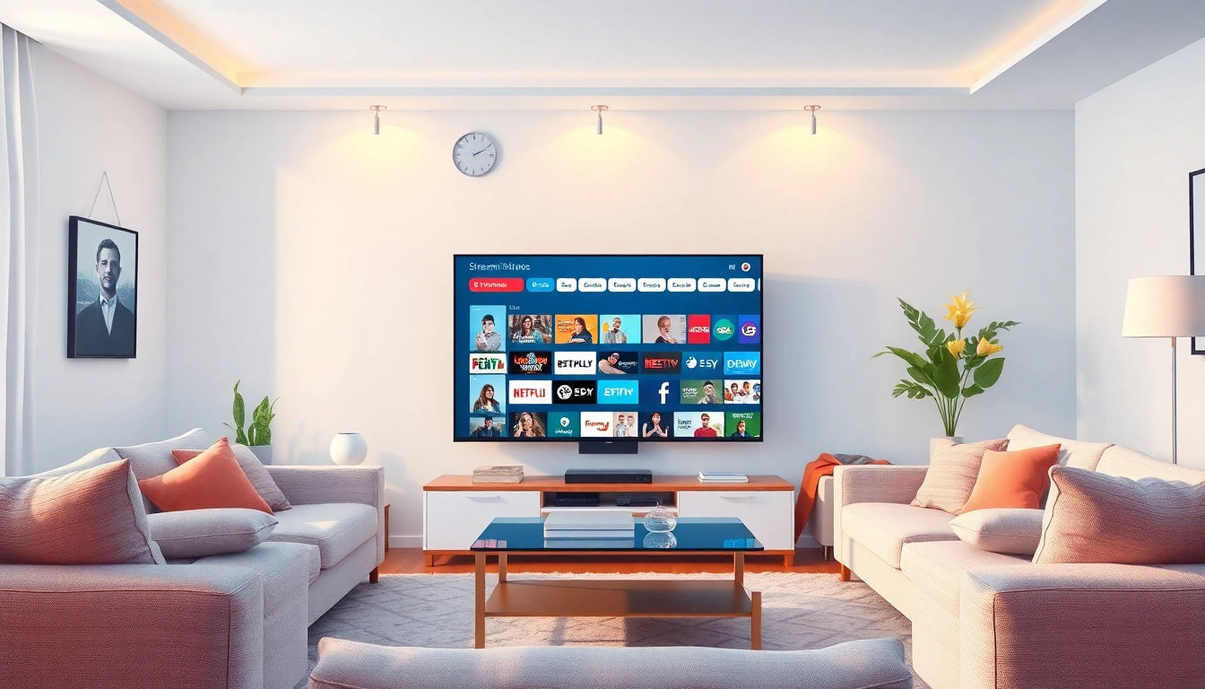 Comprar IPTV para disfrutar de entretenimiento en un moderno salón con una gran televisión.