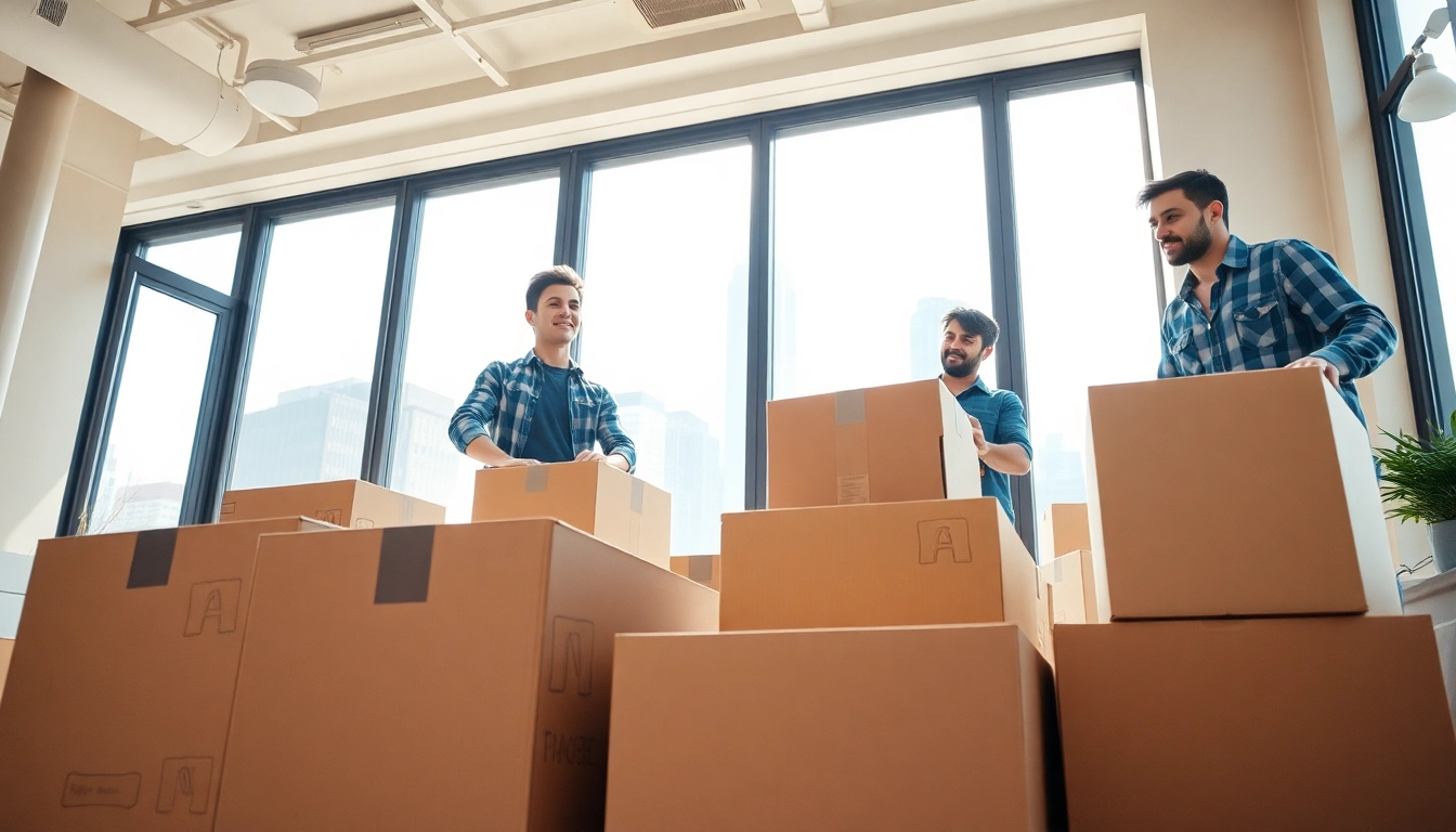 Cheap movers nyc team expertly organizing boxes in a New York apartment.