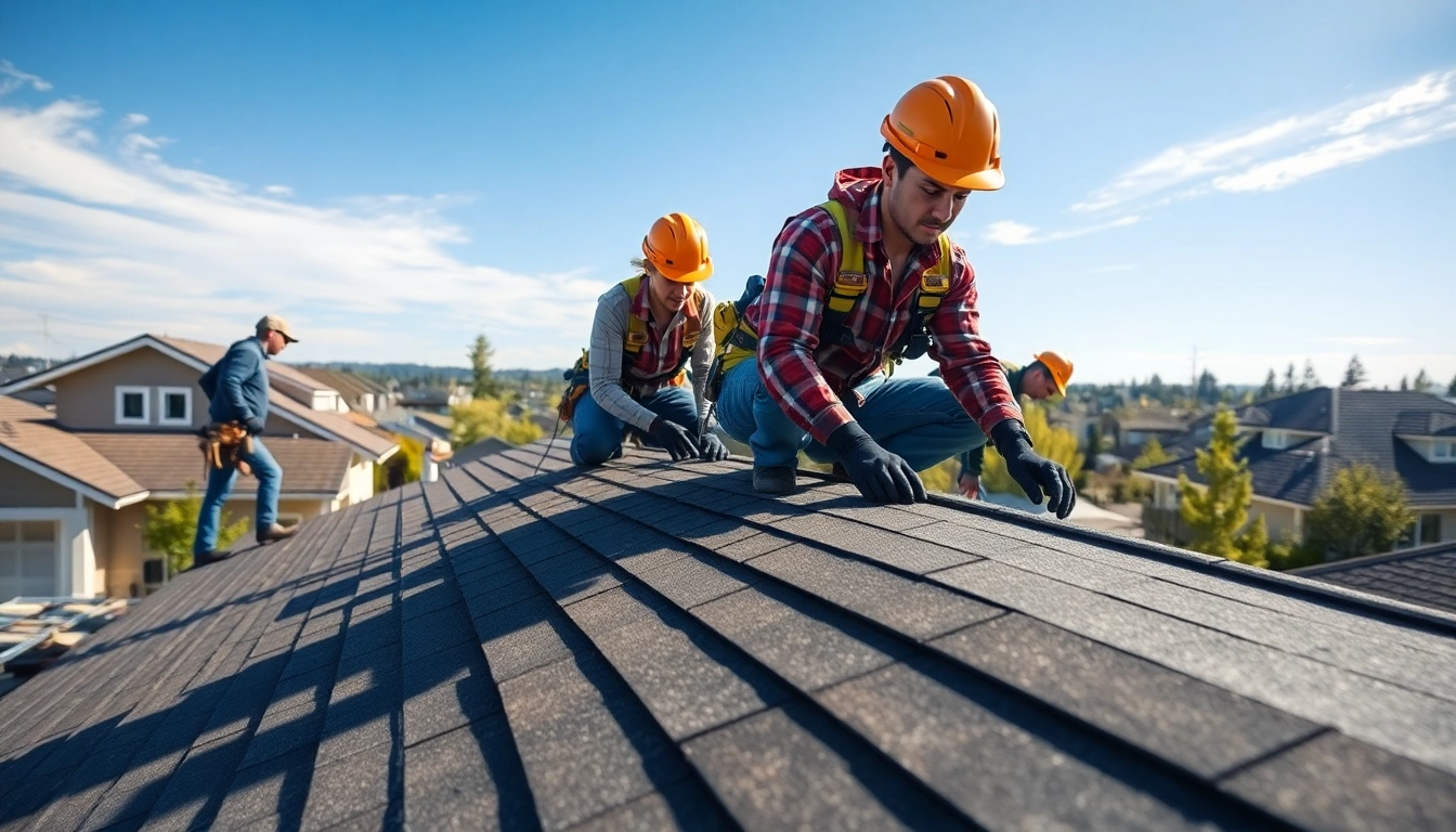 Install quality roofing Vancouver Wa with skilled workers in a residential setting under natural light.